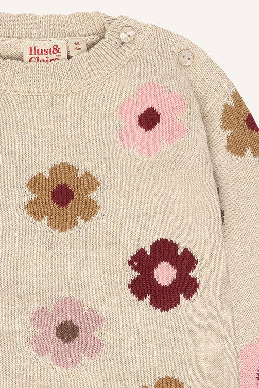 Hust & Claire - sweater Pulse - beige melange flower