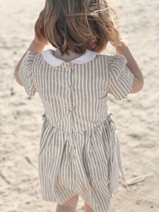 Linen dress stripe ~ sand