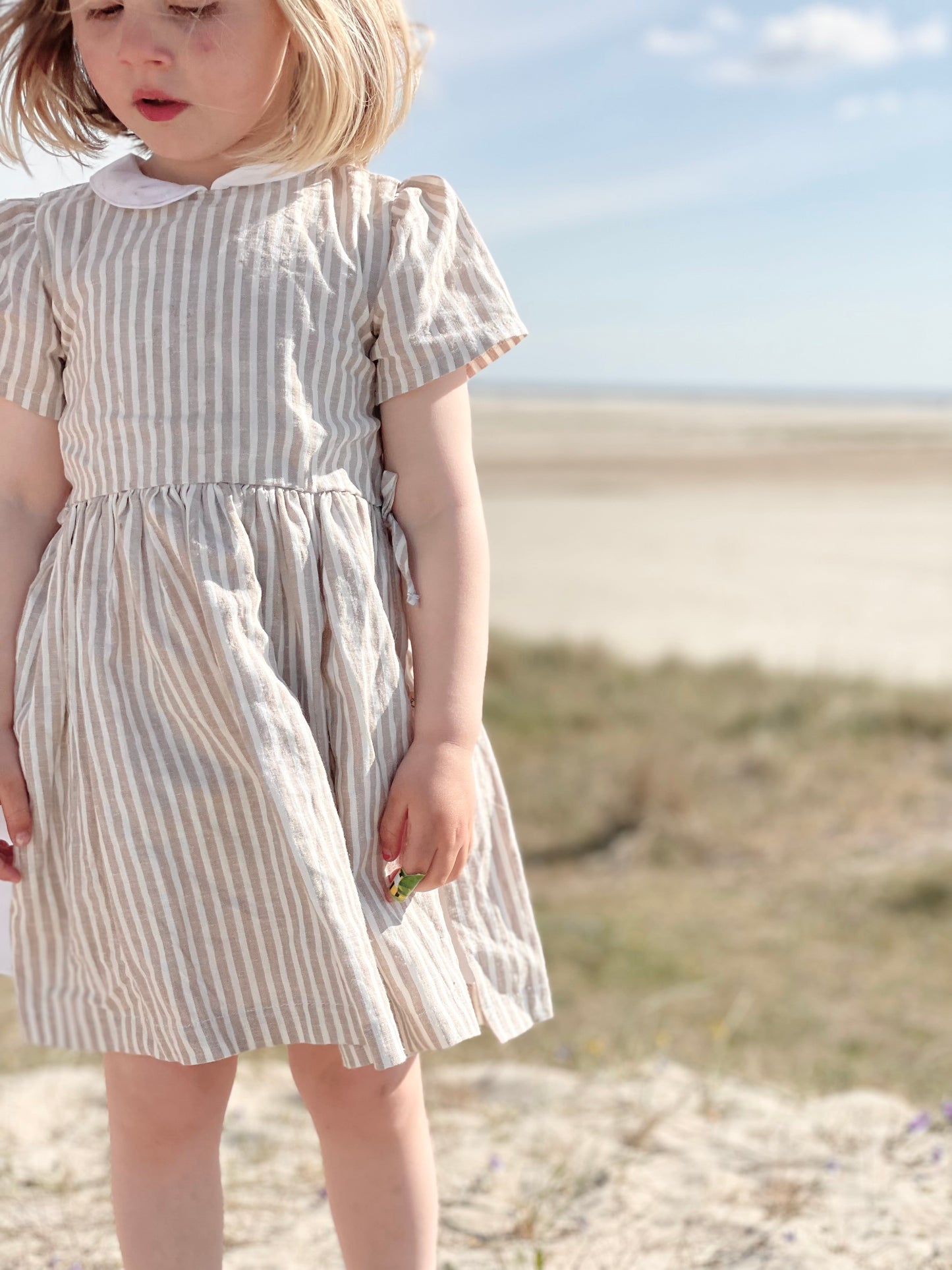 Linen dress stripe ~ sand