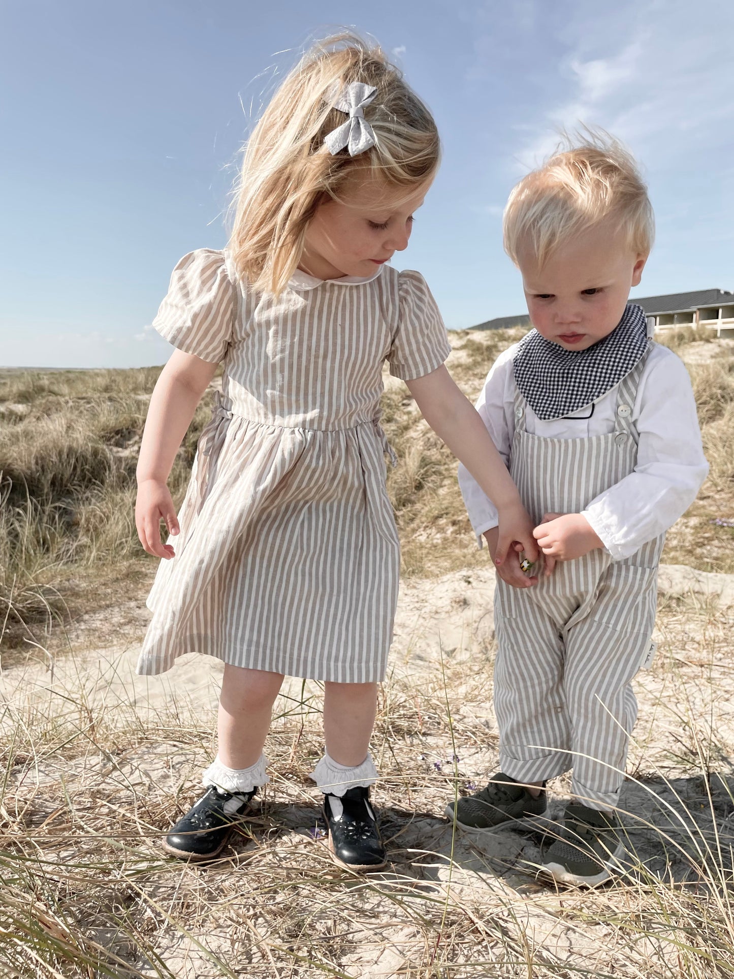 Linen dress stripe ~ sand