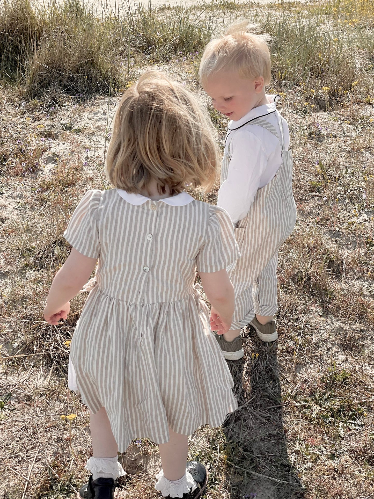 Linen dress stripe ~ sand