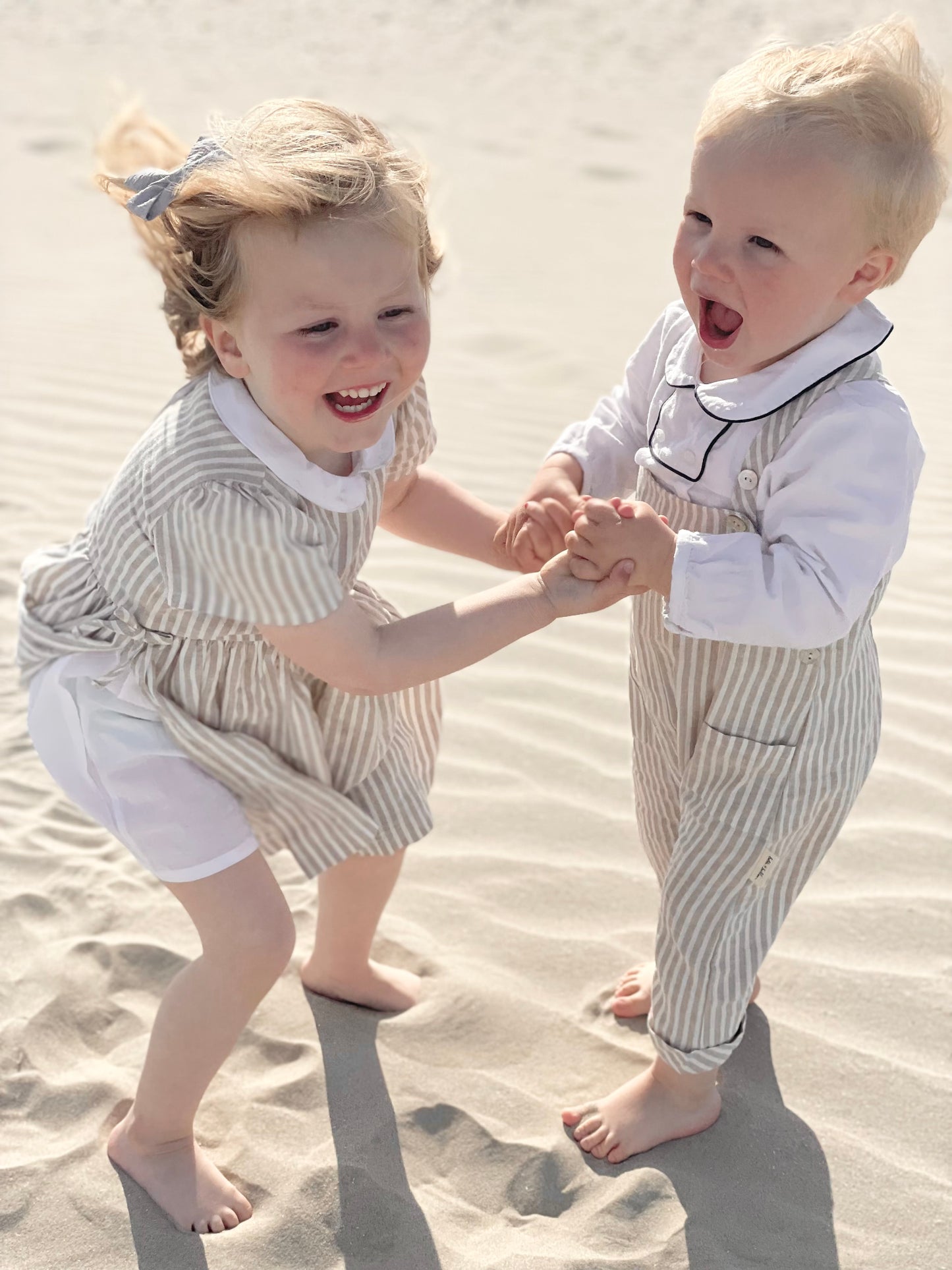 Linen dress stripe ~ sand