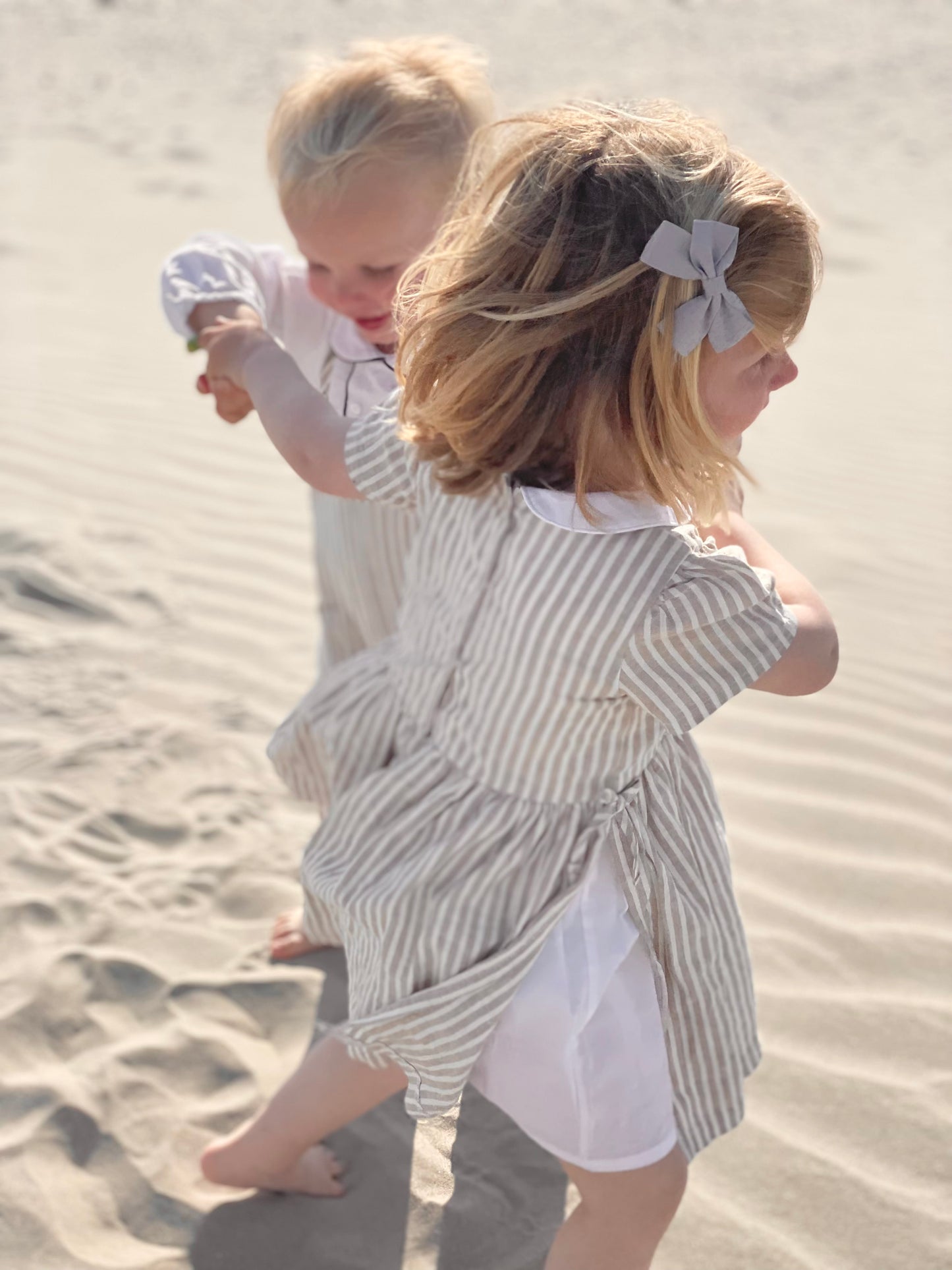 Linen dress stripe ~ sand