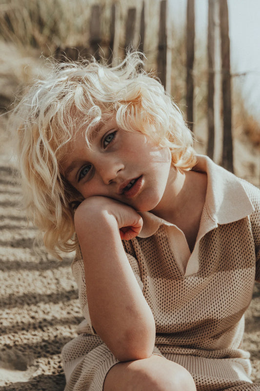 Baje Studio - knitted polo Sev - taupe stripe