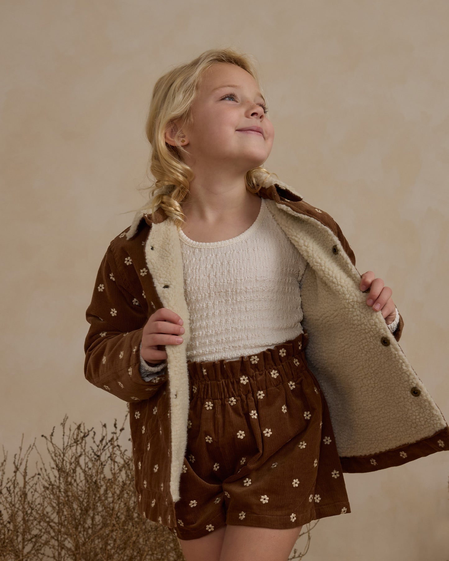 Chore coat floral embroidery - saddle brown