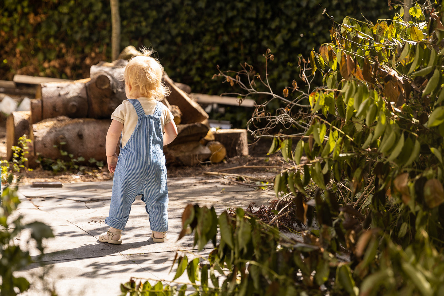 Tuinbroek gestreept - blauw/wit