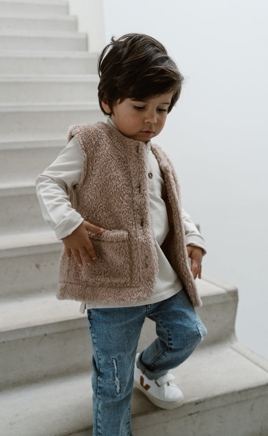 Navy Natural - teddy gilet Mex