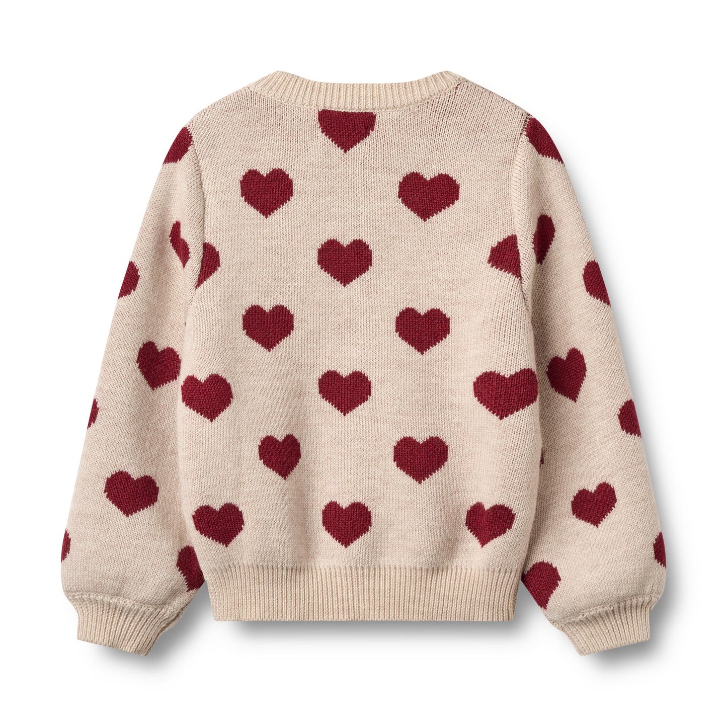Wheat - jacquard knit heart cardigan kid - offwhite melange
