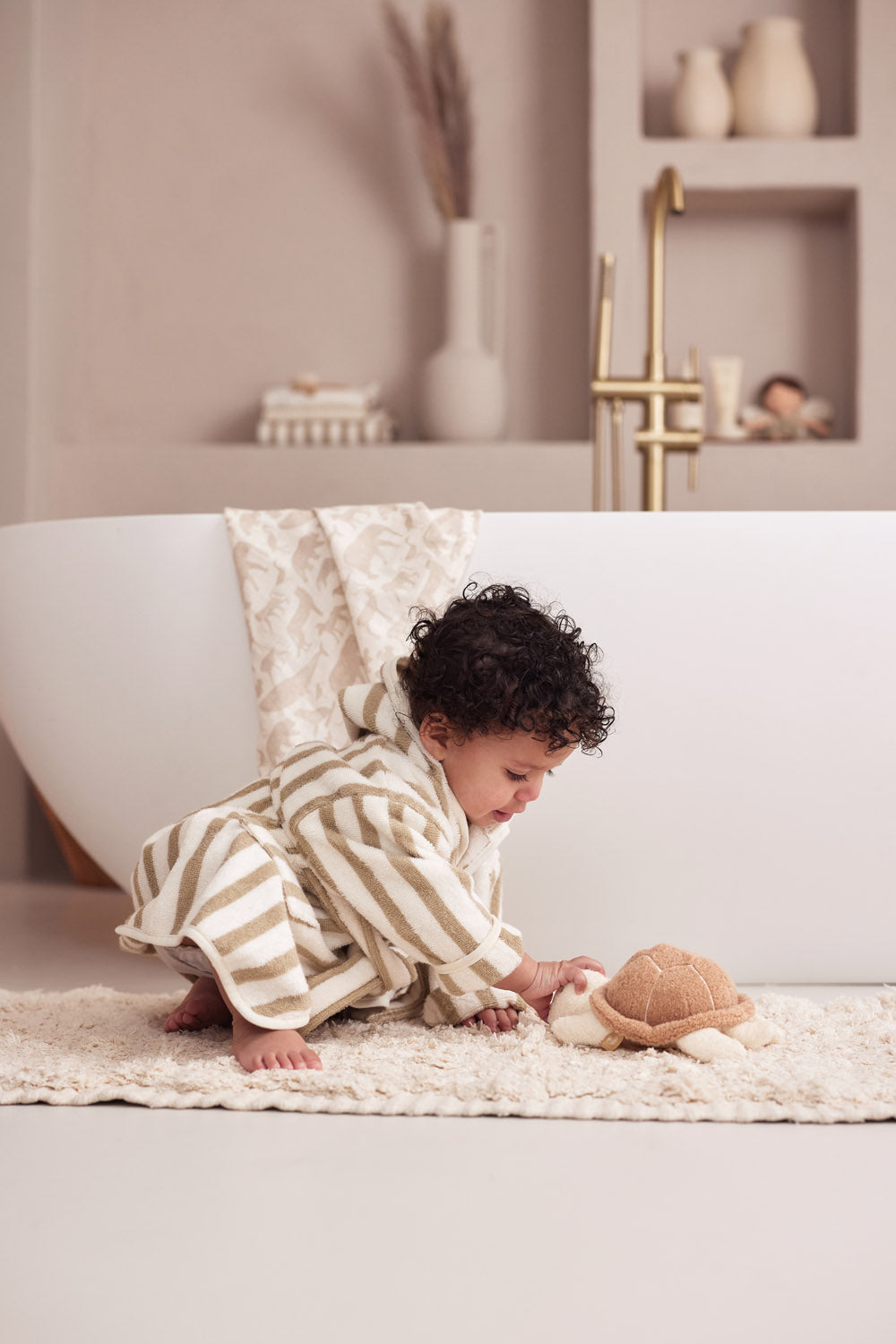 Badjas stripe terry - olive green