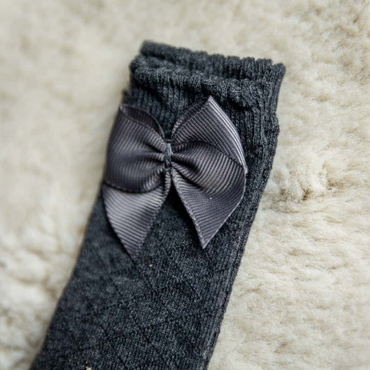 Kniekousen met strik - antraciet geruit