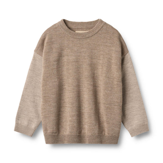 Wheat - merino wool knit pullover Finley - grey camel melange