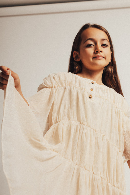 Baje Studio - crincle woven dress Ribas - crème oat