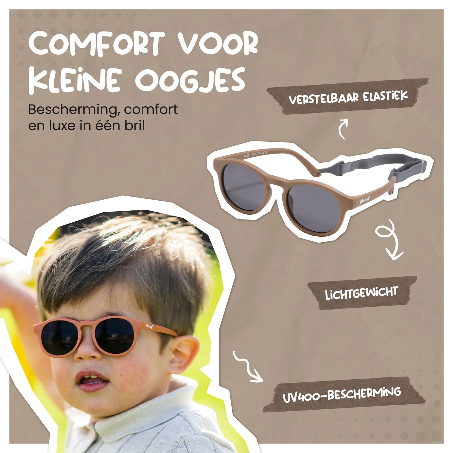 Maesy zonnebril rond - Bowi 1 -3 jaar - taupe bruin