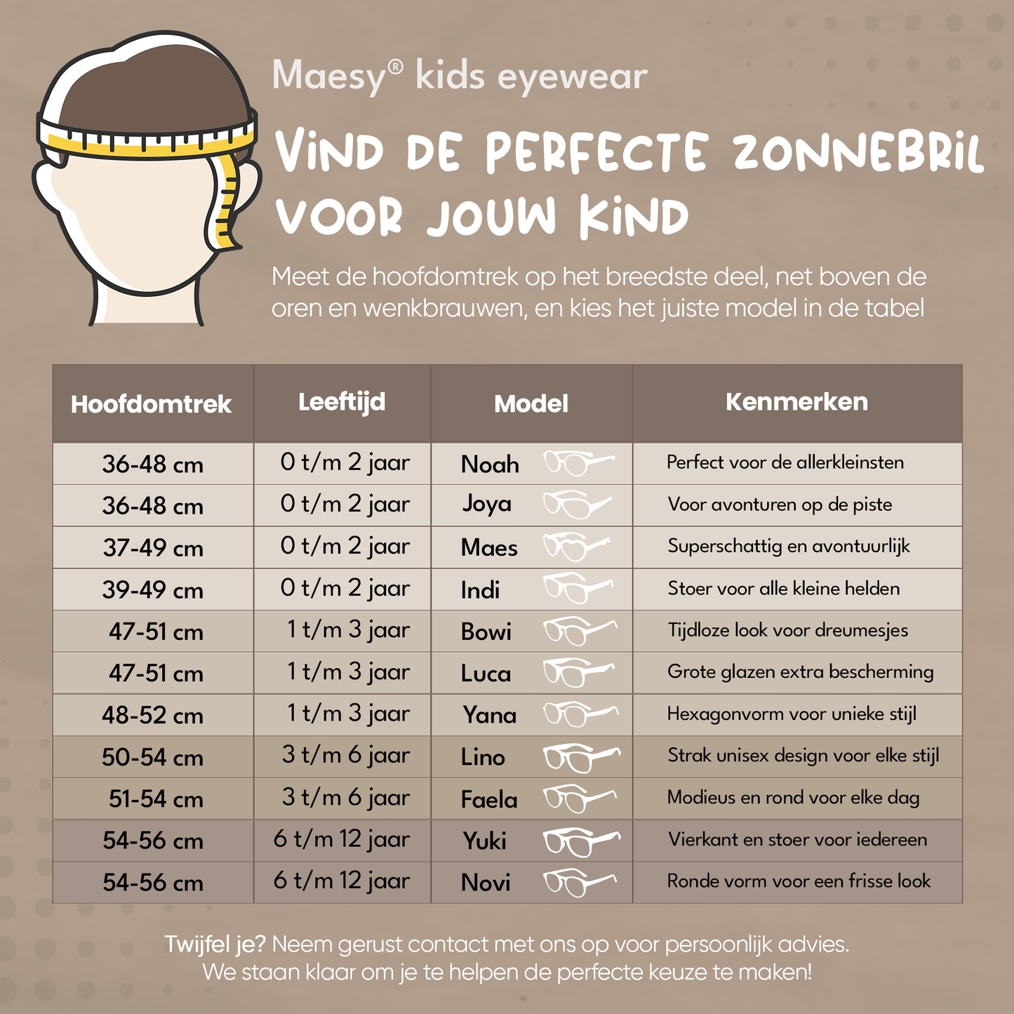 Maesy zonnebril rechthoek - Lino 3-6 jaar - taupe bruin