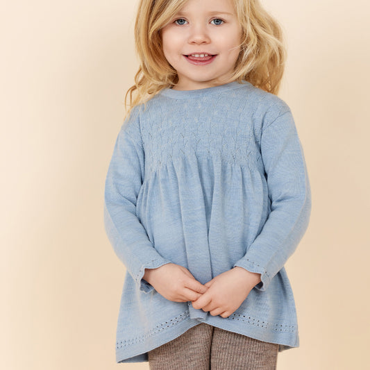 Copenhagen Colors - merino trui met pointelle patroon - dusty blue