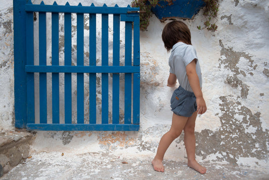 Romper with shirt collar - blue stripe