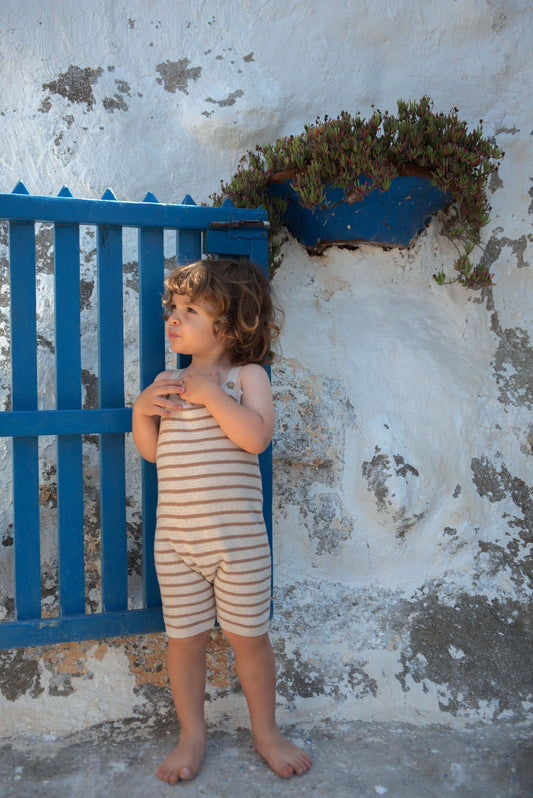 Knitted dungarees - brown stripe