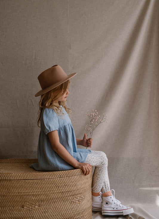 Navy Natural - legging blue leaves