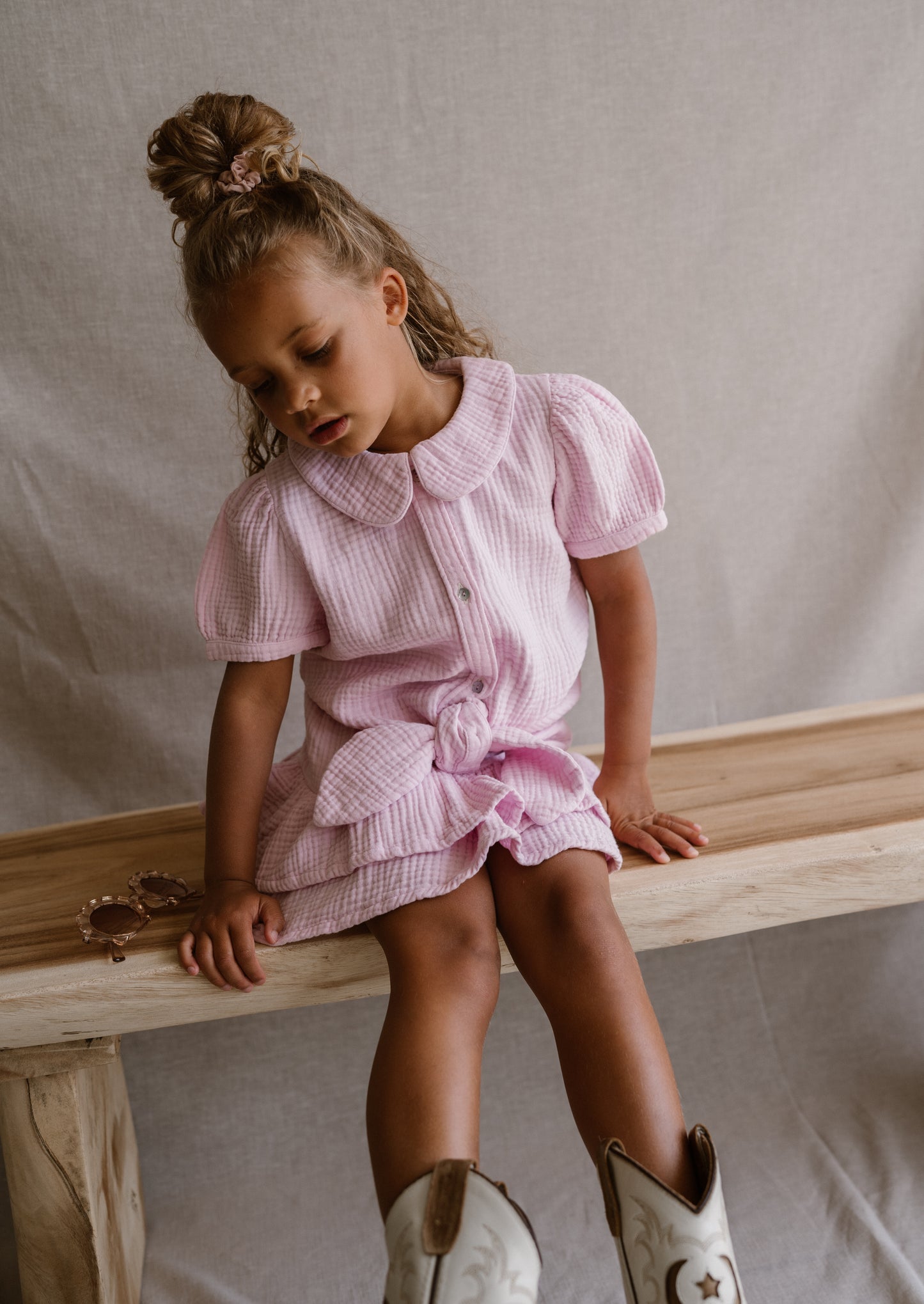 Navy Natural - blouse Faye - pink mousseline