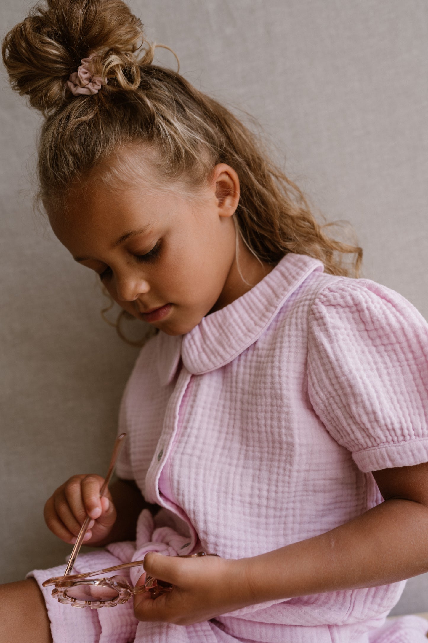 Navy Natural - blouse Faye - pink mousseline