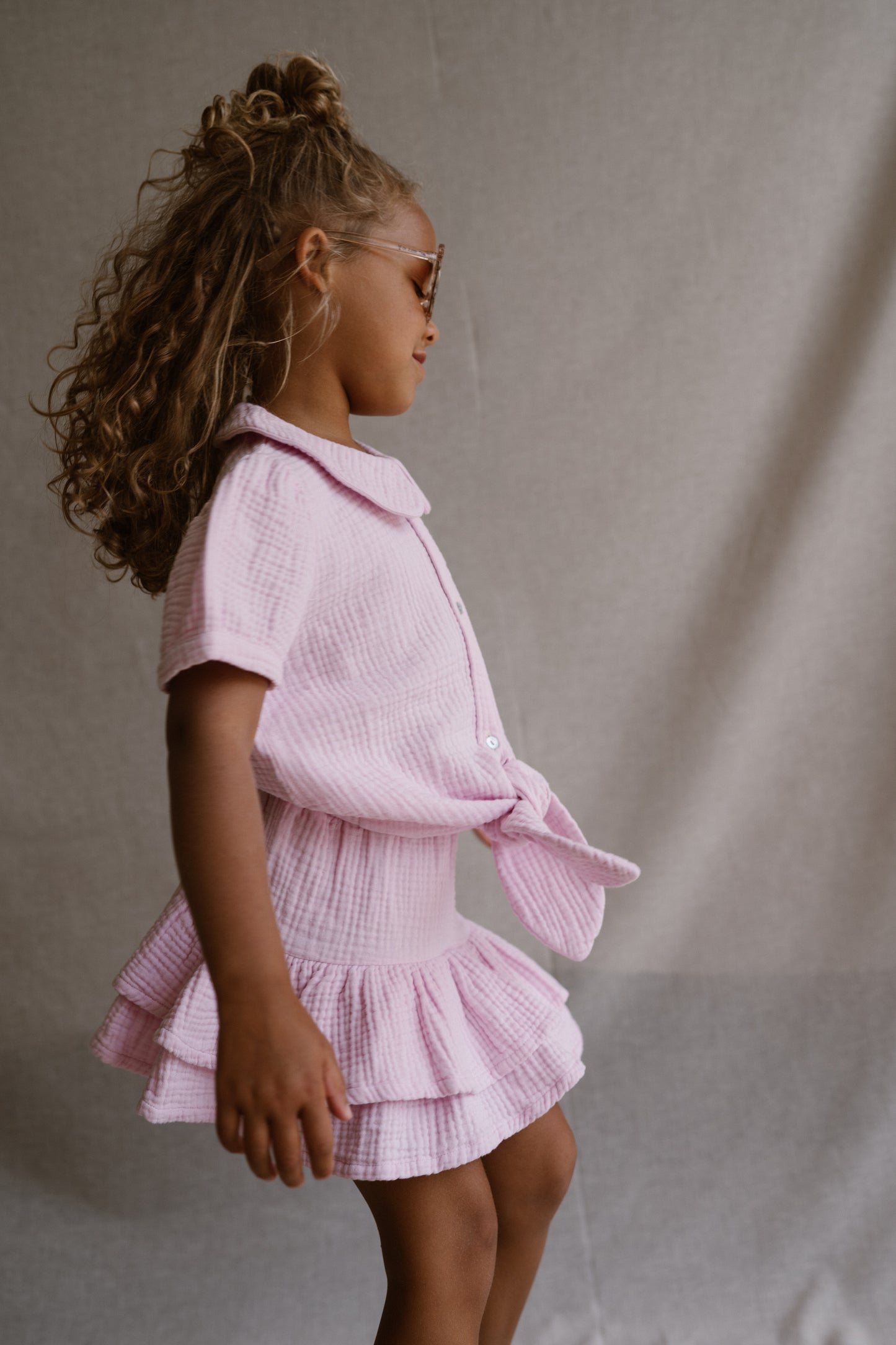Navy Natural - blouse Faye - pink mousseline