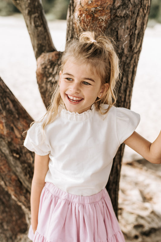 Navy Natural - top Holly - white embroidery