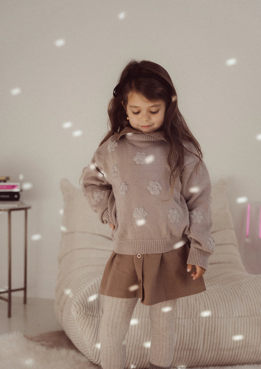 Two You Label - knitted flower jumper Noah - brown