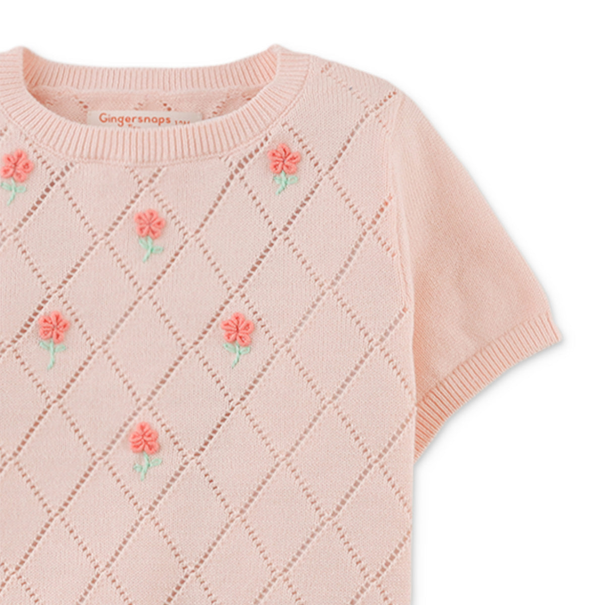Gingersnaps - knitted flower top Olena - peach