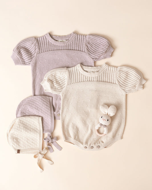 Quincy Mae - pointelle knit romper - lavendel