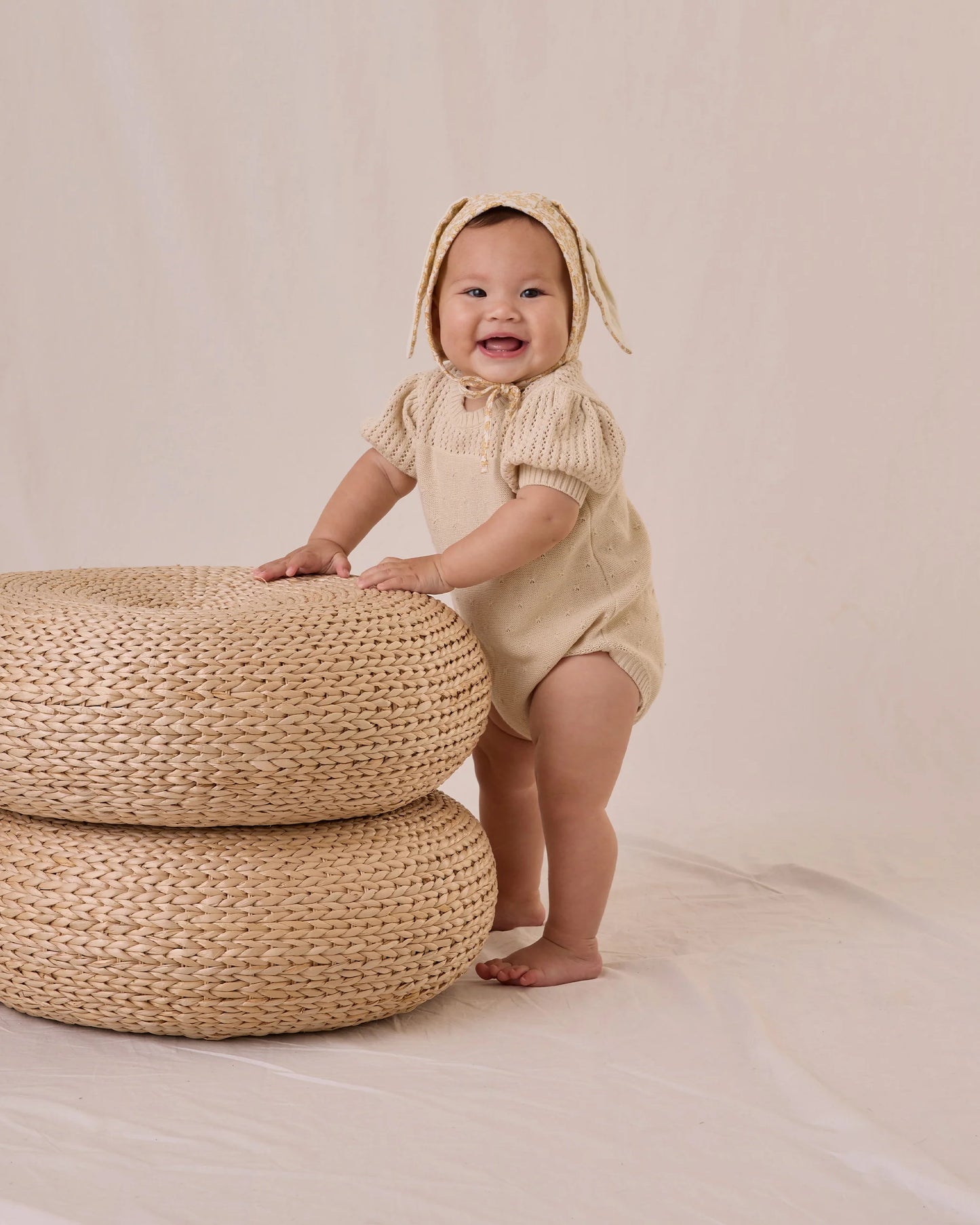 Quincy Mae - pointelle knit romper - natural cream
