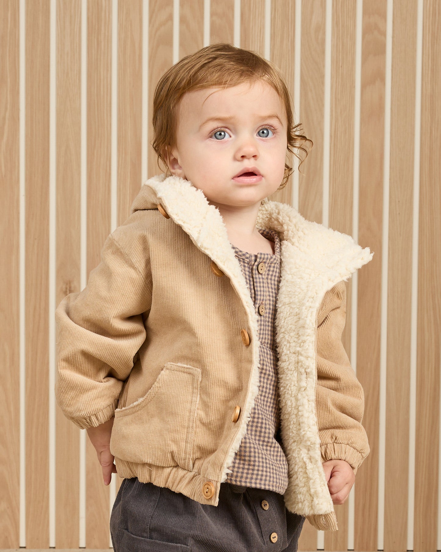 Corduroy hooded jacket - latte