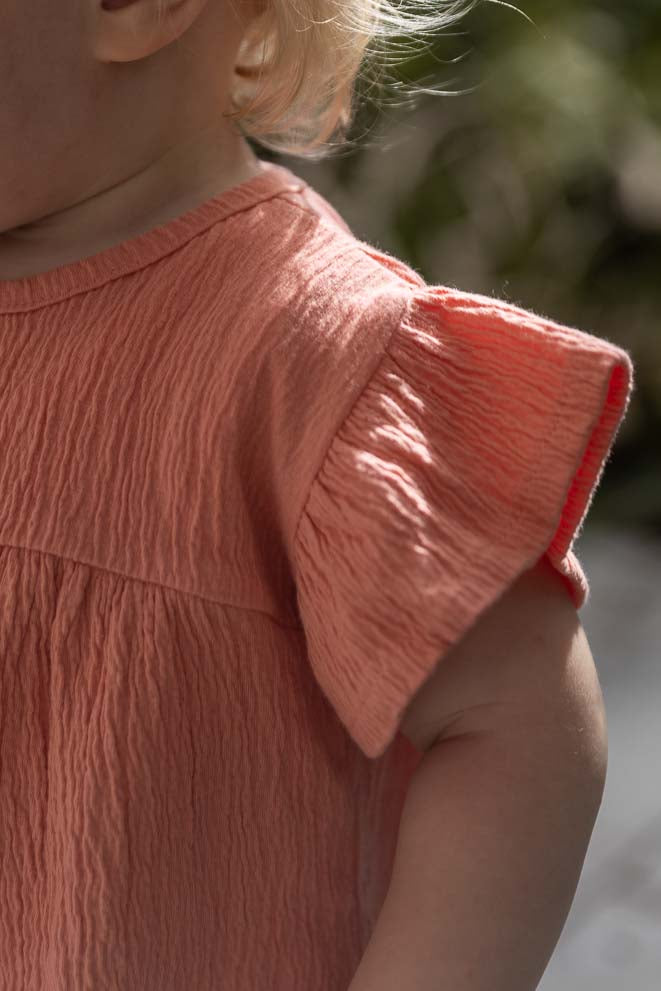 Jurk ruffle mouwtjes - koraal roze