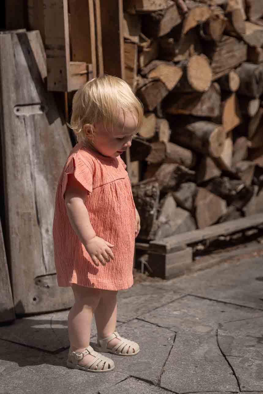 Jurk ruffle mouwtjes - koraal roze