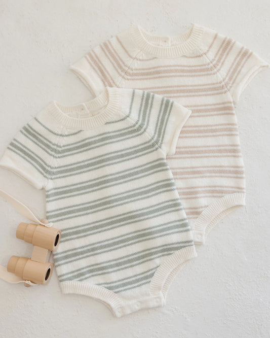 Quincy Mae - knitted romper Rowan - oat stripe