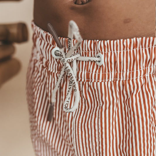 Salted Stories - seersucker swim shorts - bombay brown