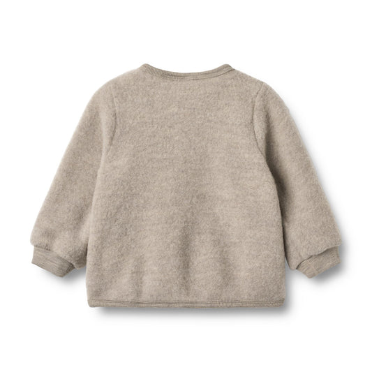Wheat - merino wool fleece cardigan Kari - khaki melange