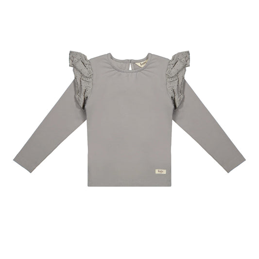 Baje Studio - ruffle jersey top Alicia - greyish blue
