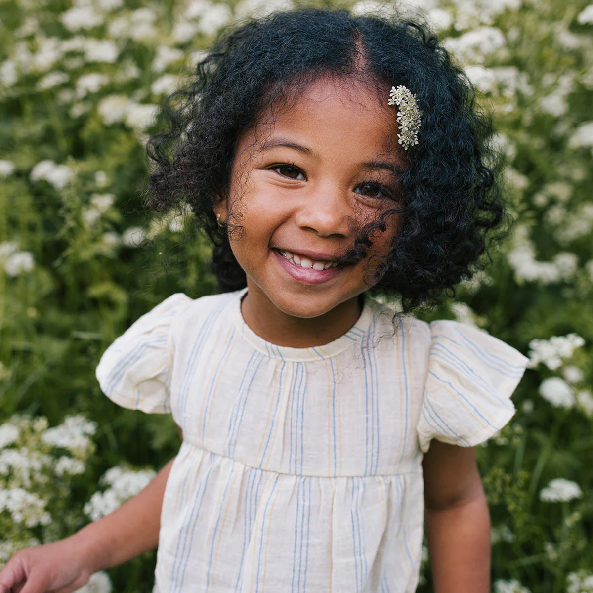 Riffle Amsterdam - dress Ariel linen stripe - ecru