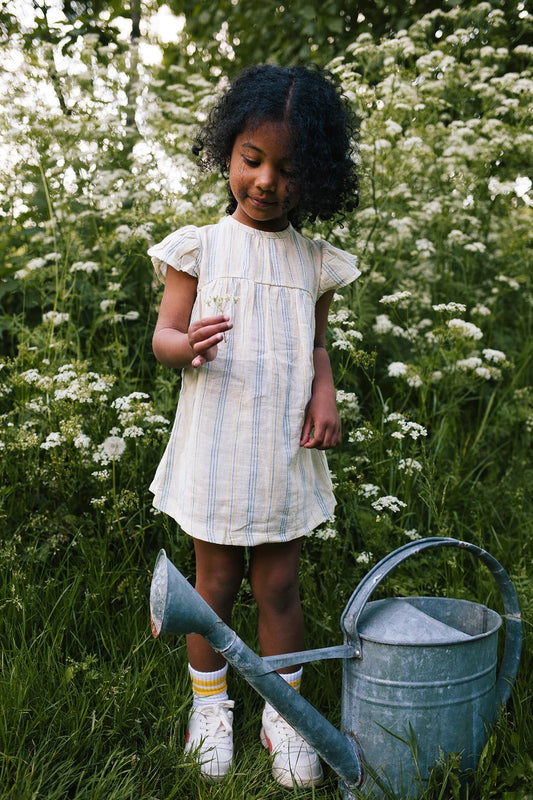 Riffle Amsterdam - dress Ariel linen stripe - ecru