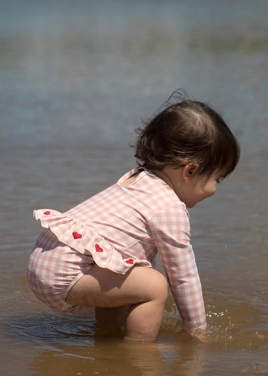 Lil'Atelier - swimsuit longsleeves square hearts - misty rose