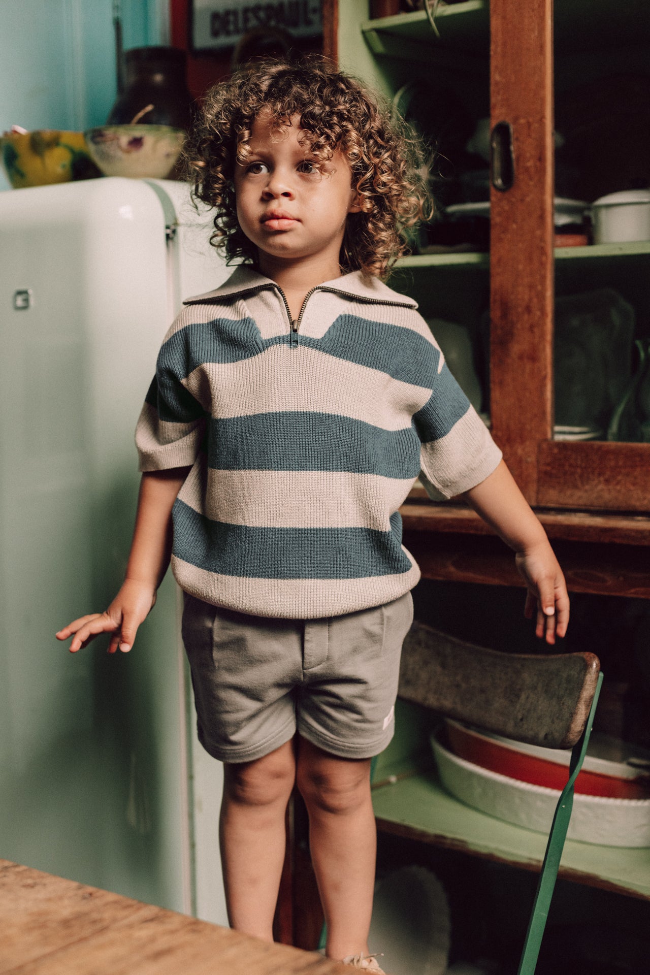 Baje Studio - striped knit polo Fao - blue ocean