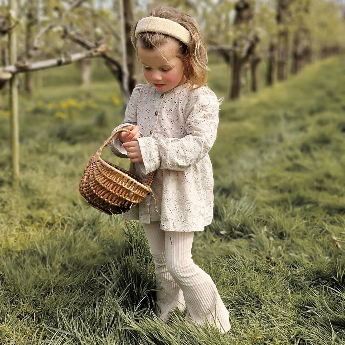 Navy Natural - flared broek brede rib - crème