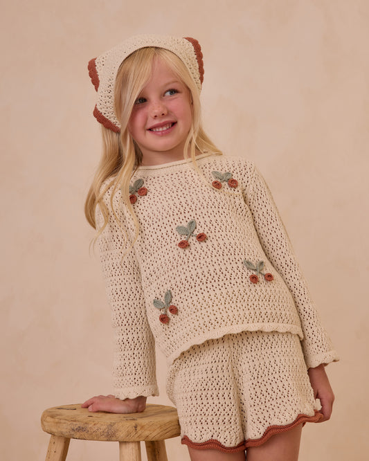 Rylee + Cru - crochet knit pullover Cherries - natural
