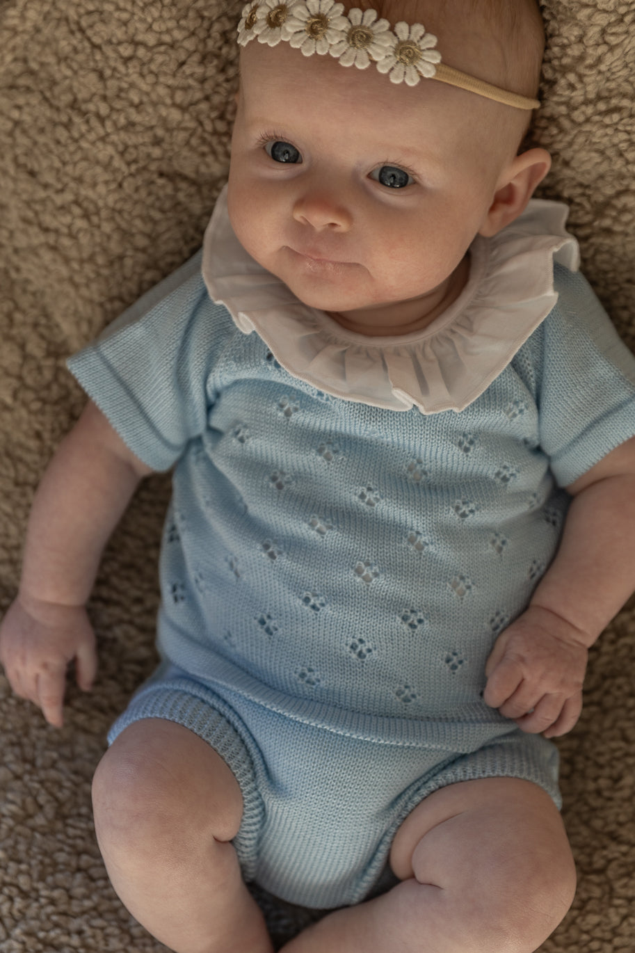 Knitted baby girl set - light blue