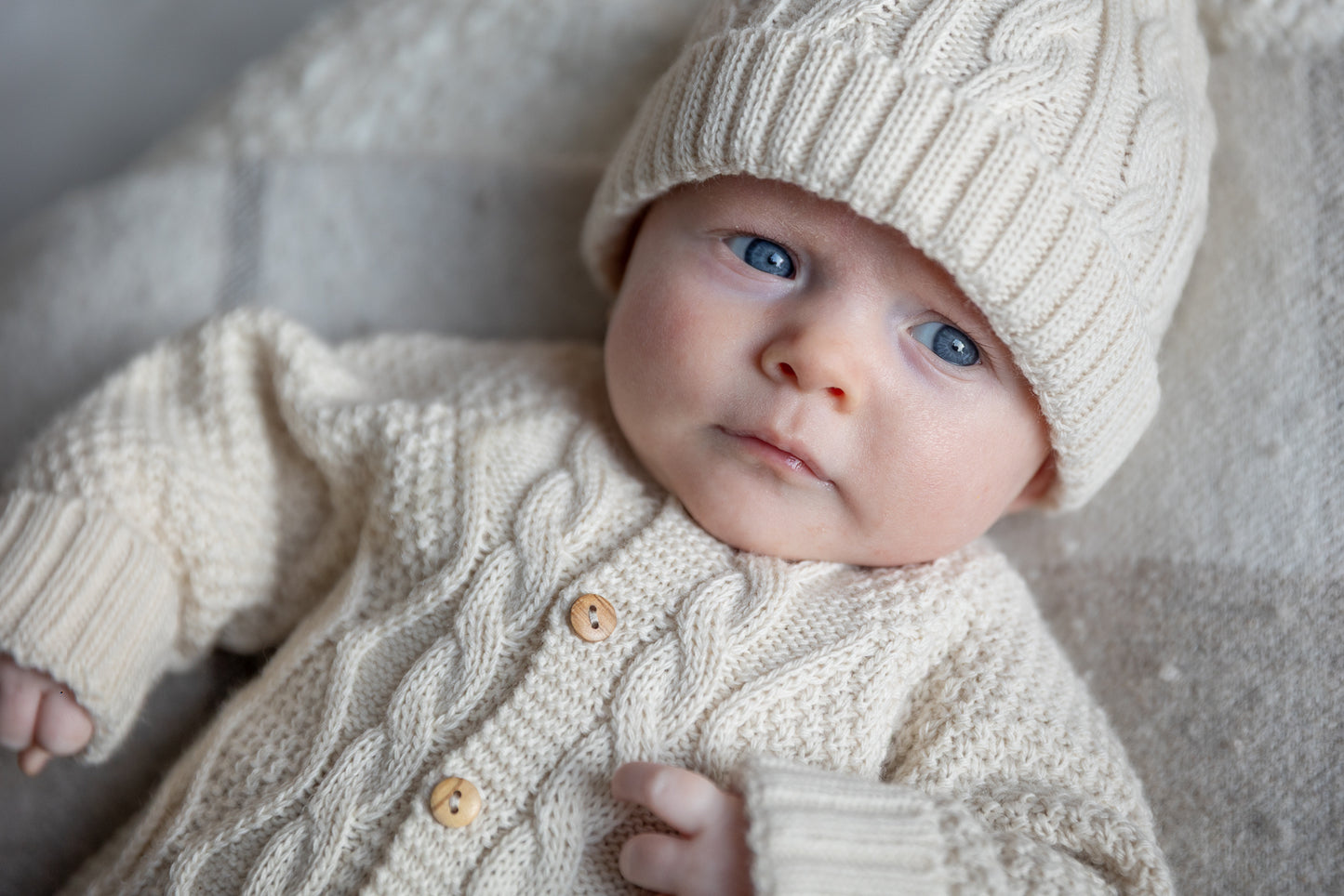 Cable knitted jumpsuit set - beige