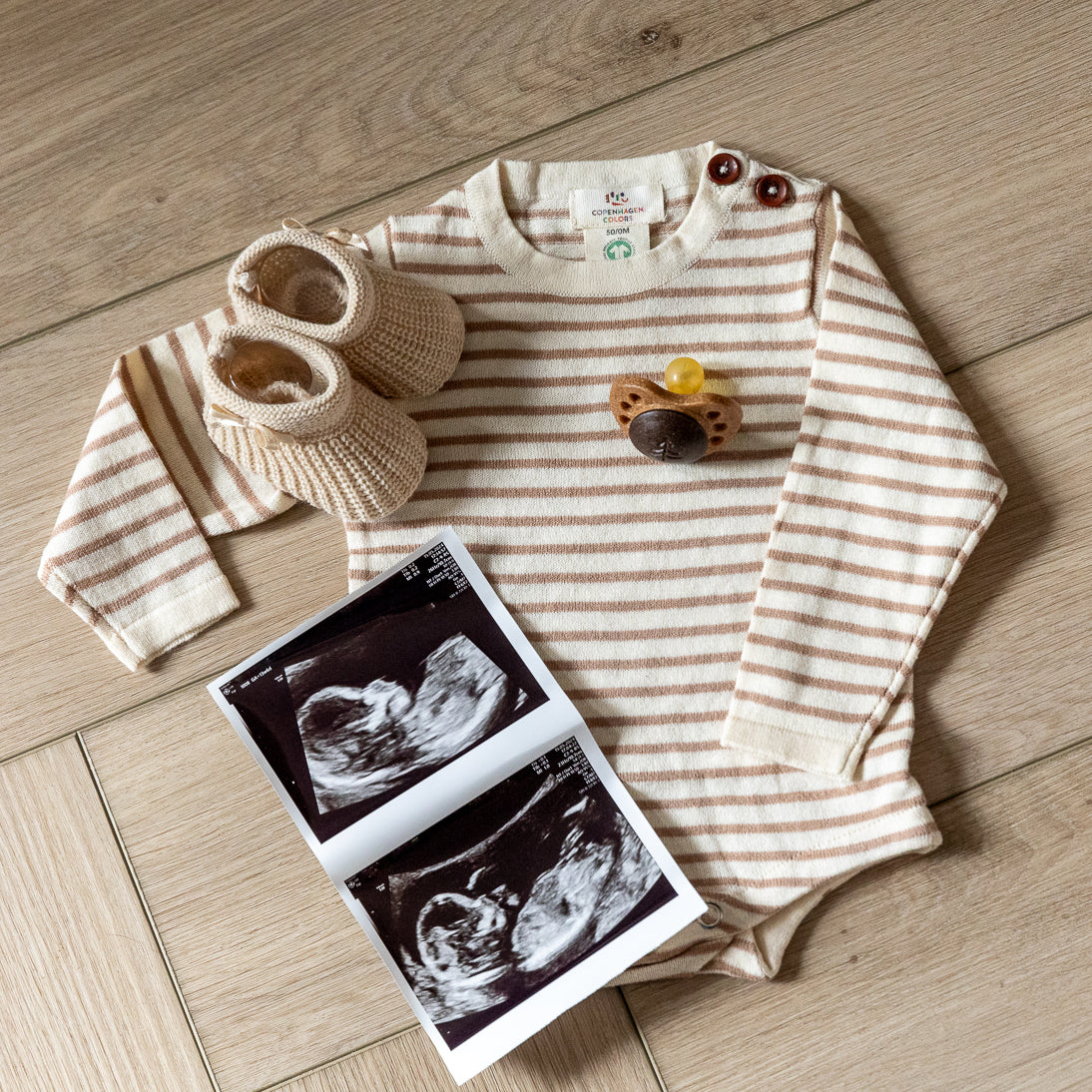 Gebreide baby slofjes - beige