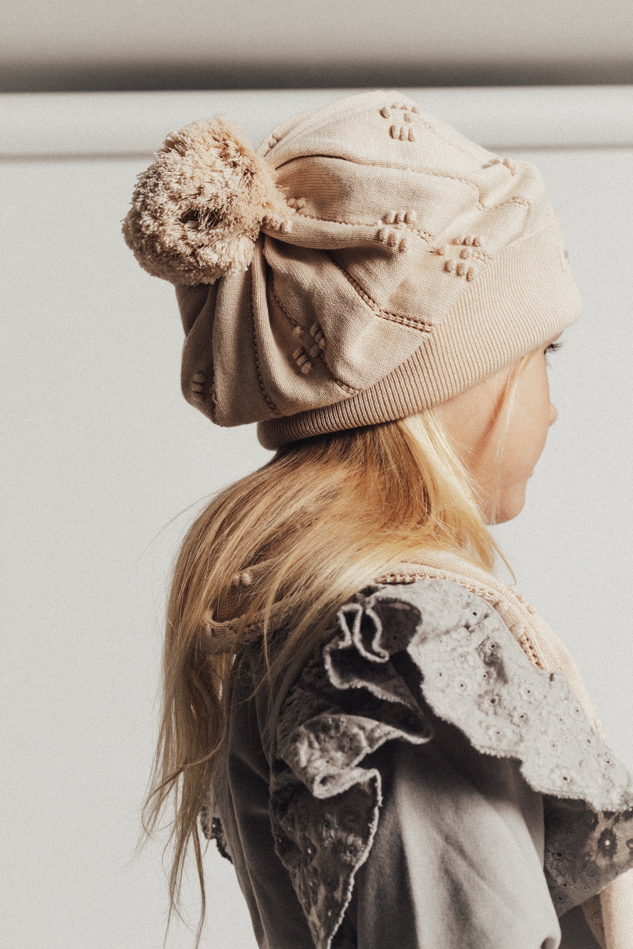 Jacquard knitted set scarf/hat Do - sand