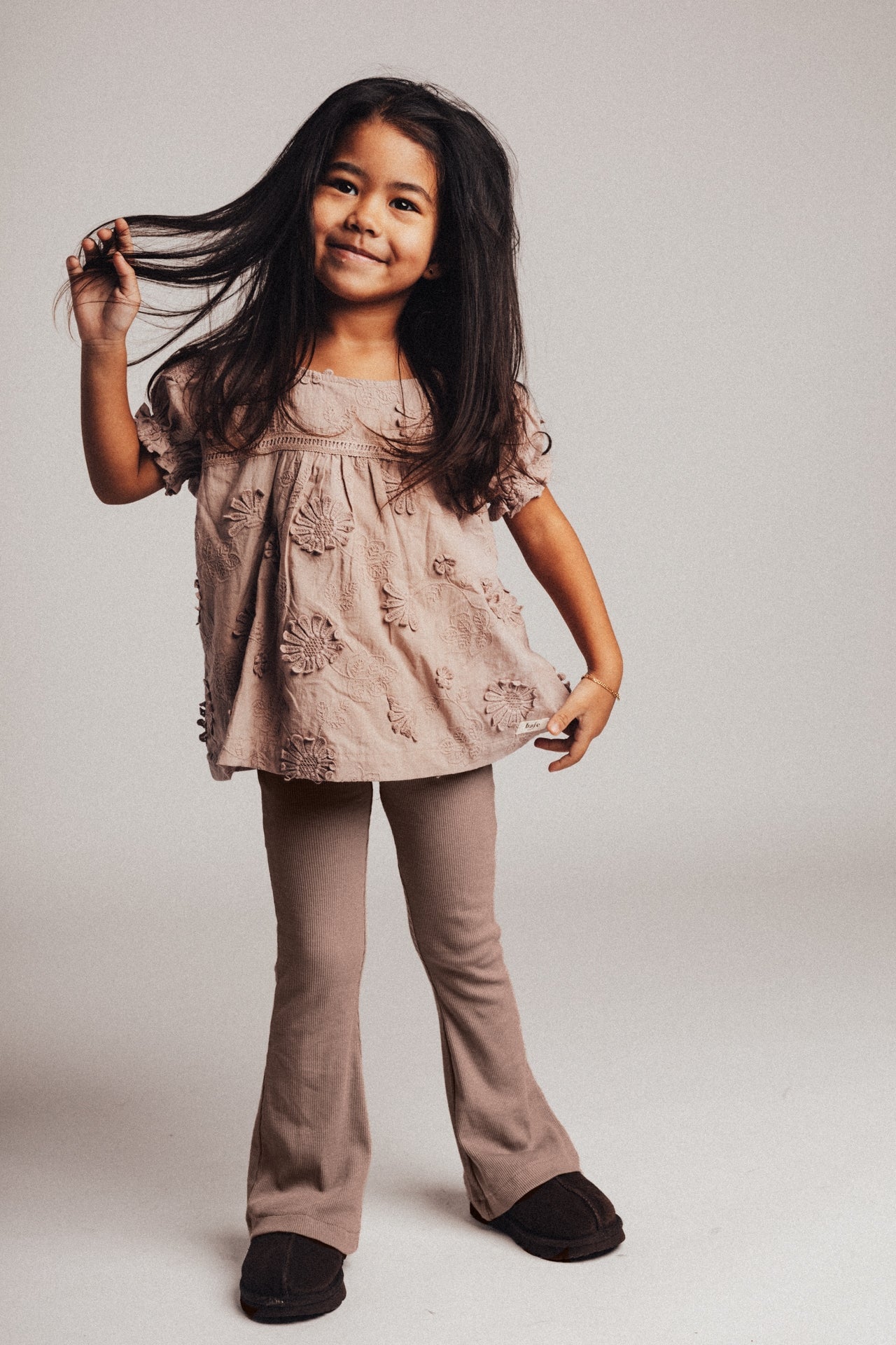 Blouse Feja embroidery flower - rose mauve