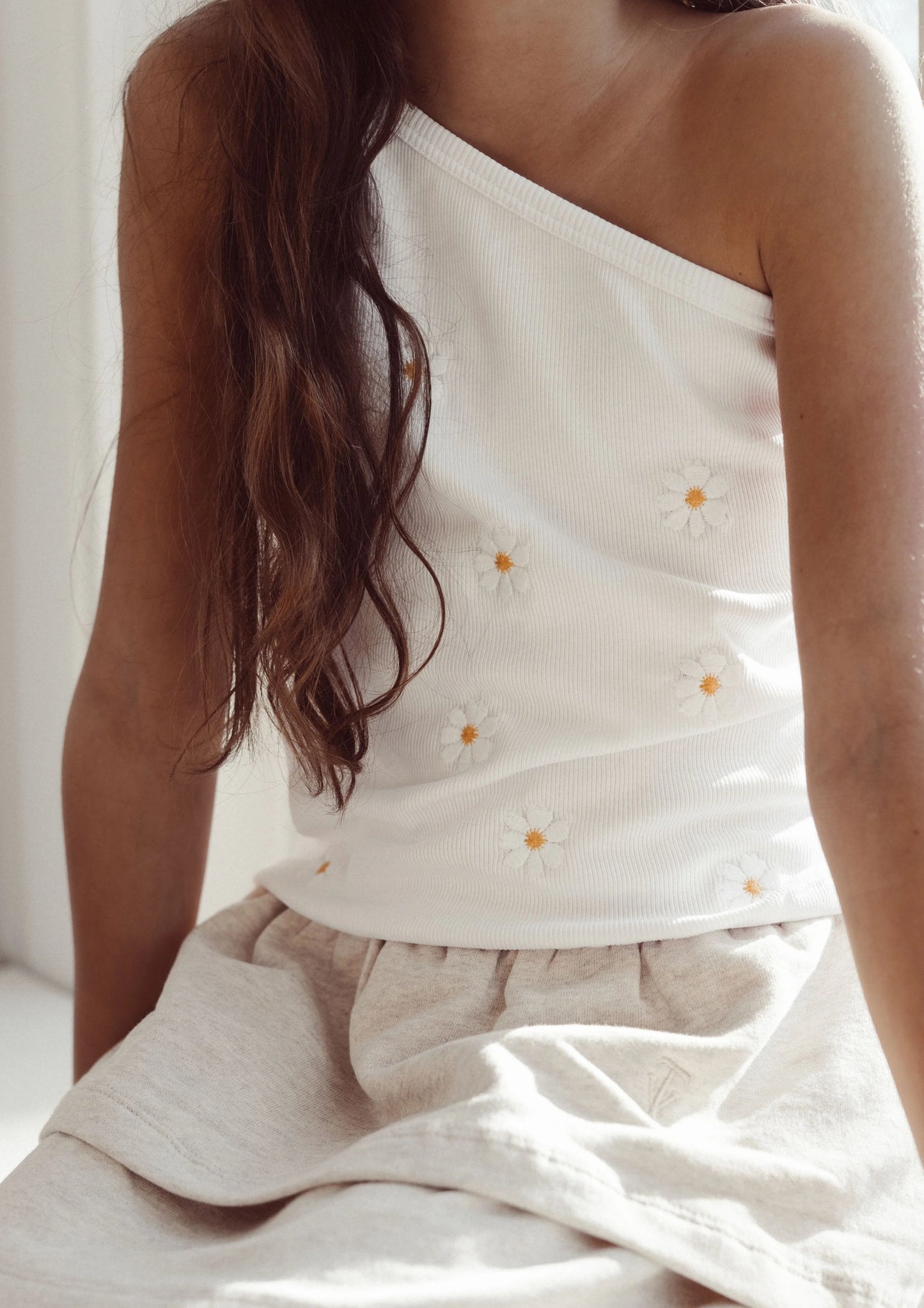 Two You Label - one shoulder flora top - white