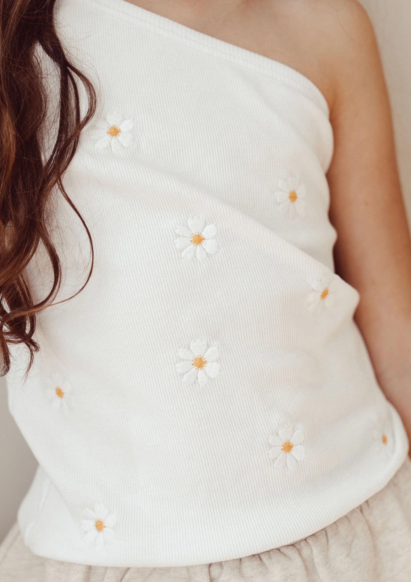 Two You Label - one shoulder flora top - white